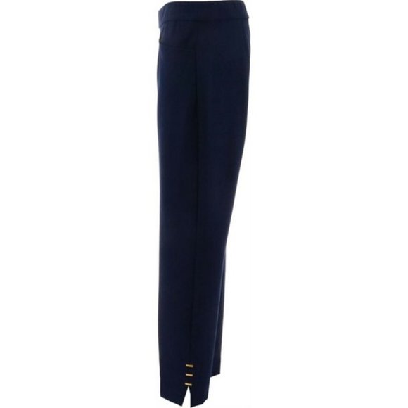 NWT DENNIS BASSO KNIT TWILL PULL-ON ANKLE PANTS RIVET TRIM NAVY XXS - Picture 2 of 8